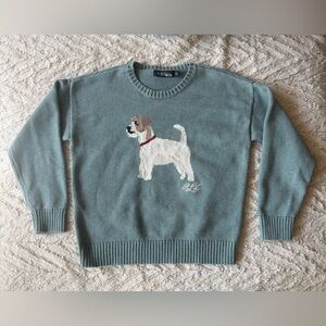 Ralph Lauren Green Crew Neck Sweater with Dog Design